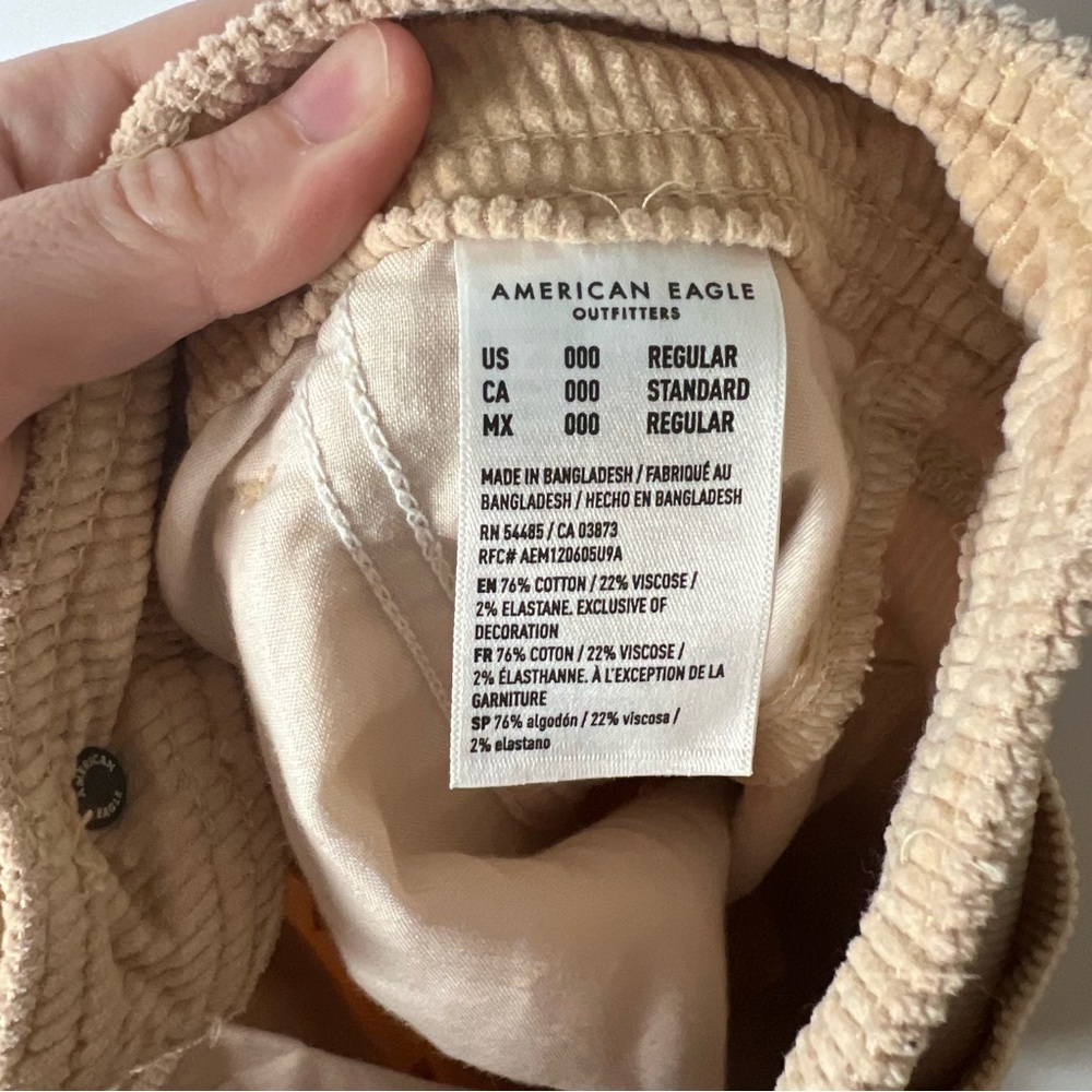 American Eagle Corduroy Pants Super High Rise Baggy Wide Leg Tan Size 000 Cargo - Picture 10 of 10